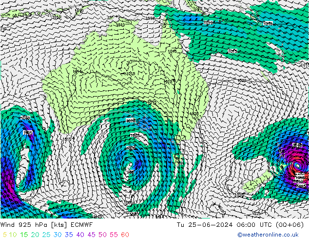 Wind 925 hPa ECMWF Di 25.06.2024 06 UTC