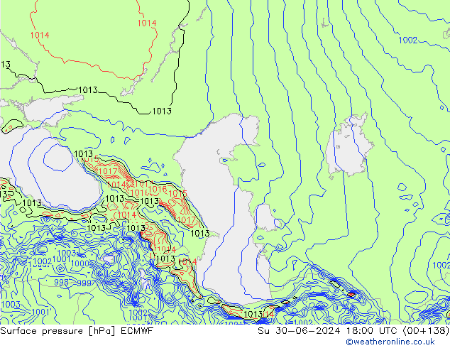 Pressione al suolo ECMWF dom 30.06.2024 18 UTC