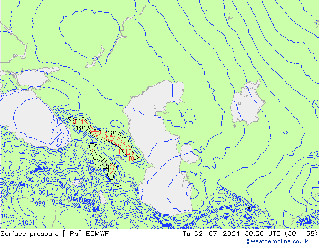 Surface pressure ECMWF Tu 02.07.2024 00 UTC