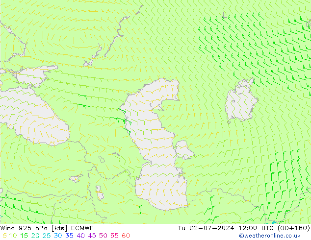 Wind 925 hPa ECMWF Tu 02.07.2024 12 UTC