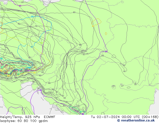 Height/Temp. 925 hPa ECMWF Tu 02.07.2024 00 UTC