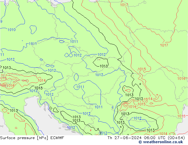 Surface pressure ECMWF Th 27.06.2024 06 UTC