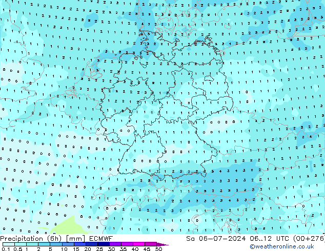 Precipitación (6h) ECMWF sáb 06.07.2024 12 UTC