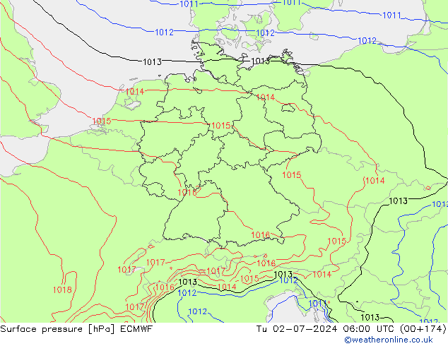 Atmosférický tlak ECMWF Út 02.07.2024 06 UTC