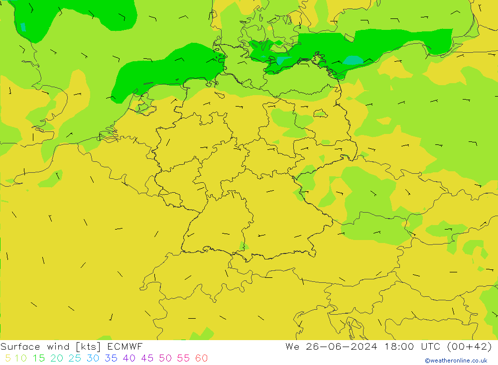 Surface wind ECMWF We 26.06.2024 18 UTC