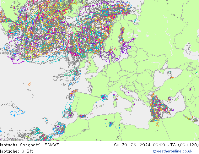 Isotachs Spaghetti ECMWF Su 30.06.2024 00 UTC