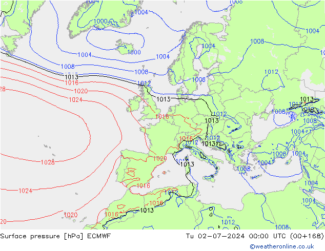 Yer basıncı ECMWF Sa 02.07.2024 00 UTC
