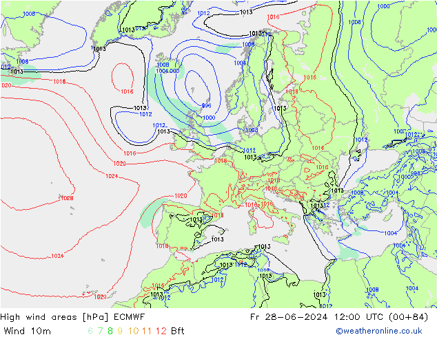 High wind areas ECMWF  28.06.2024 12 UTC