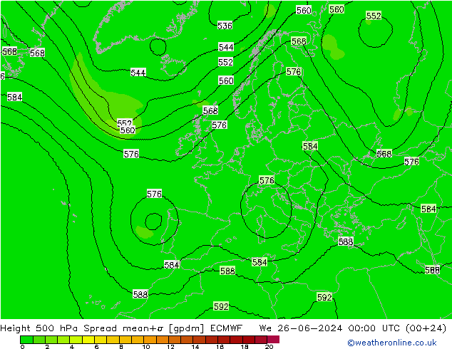 Height 500 hPa Spread ECMWF We 26.06.2024 00 UTC