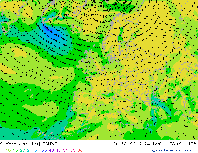 Vento 10 m ECMWF Dom 30.06.2024 18 UTC