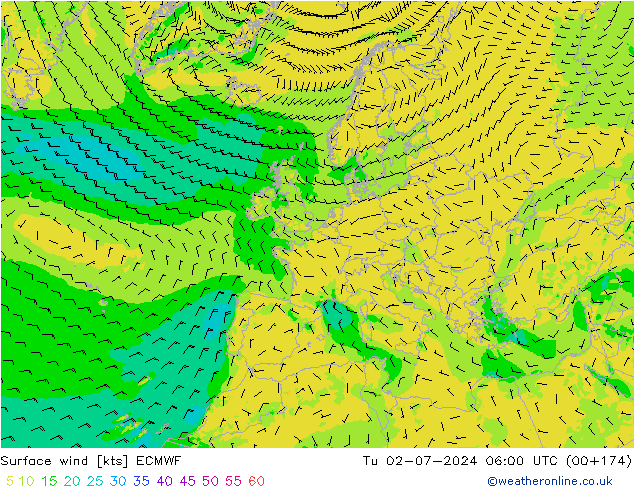 Bodenwind ECMWF Di 02.07.2024 06 UTC