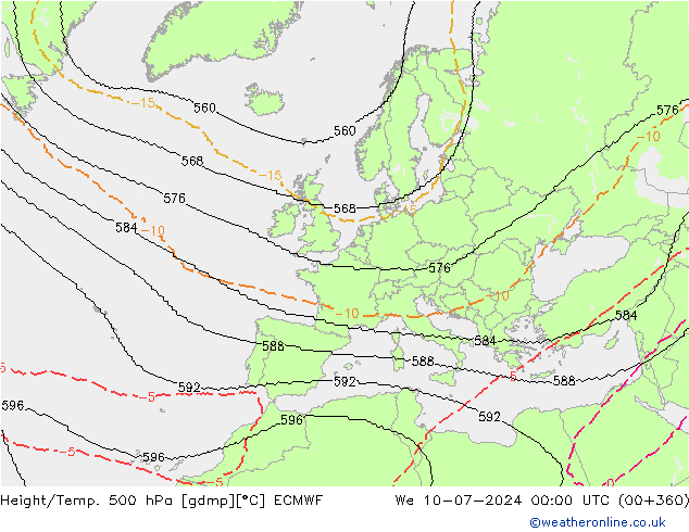 Height/Temp. 500 hPa ECMWF Qua 10.07.2024 00 UTC