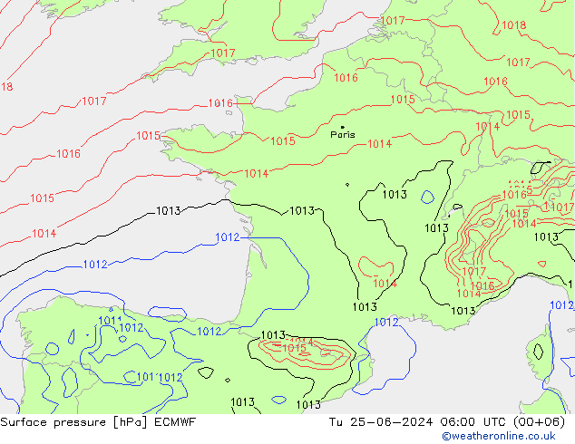 Luchtdruk (Grond) ECMWF di 25.06.2024 06 UTC