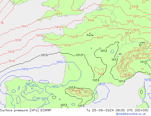 Bodendruck ECMWF Di 25.06.2024 06 UTC