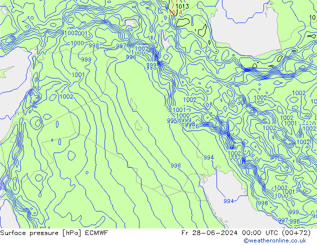 Pressione al suolo ECMWF ven 28.06.2024 00 UTC