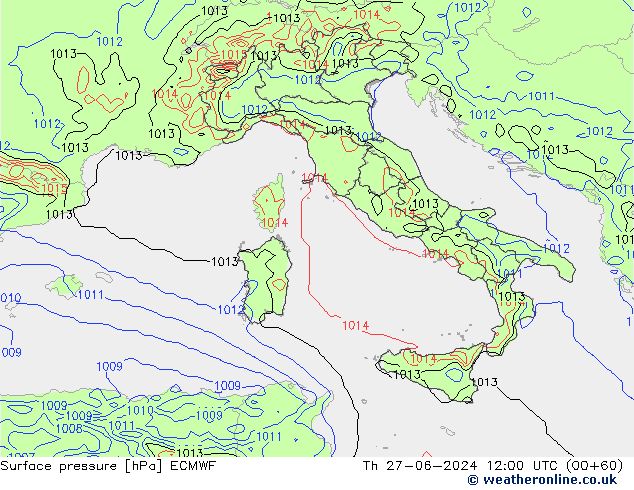 Surface pressure ECMWF Th 27.06.2024 12 UTC