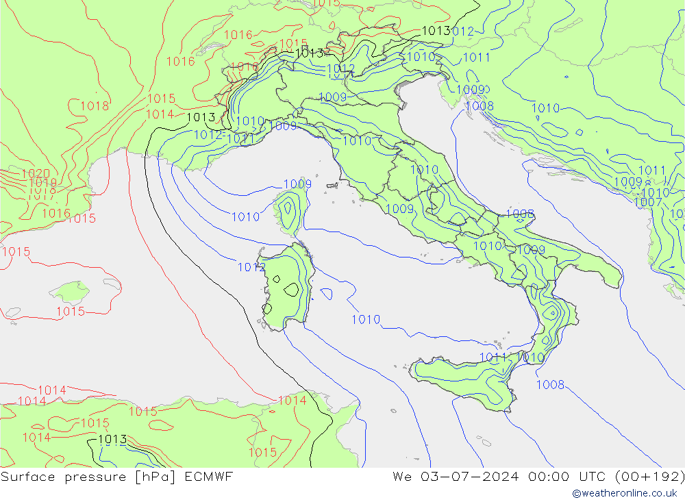 Surface pressure ECMWF We 03.07.2024 00 UTC