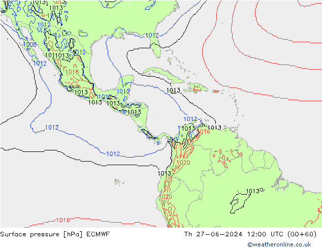 Surface pressure ECMWF Th 27.06.2024 12 UTC