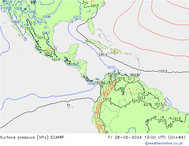 Presión superficial ECMWF vie 28.06.2024 12 UTC