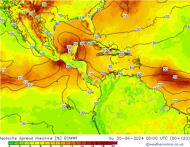 Isotachs Spread ECMWF dom 30.06.2024 00 UTC