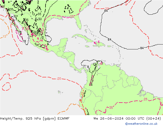 Height/Temp. 925 hPa ECMWF We 26.06.2024 00 UTC