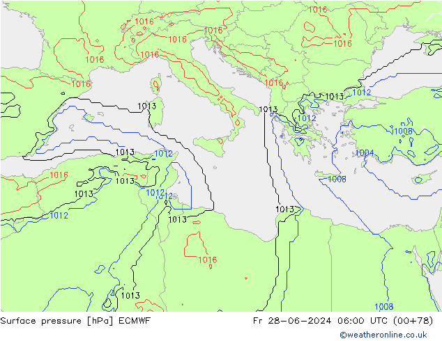 Atmosférický tlak ECMWF Pá 28.06.2024 06 UTC