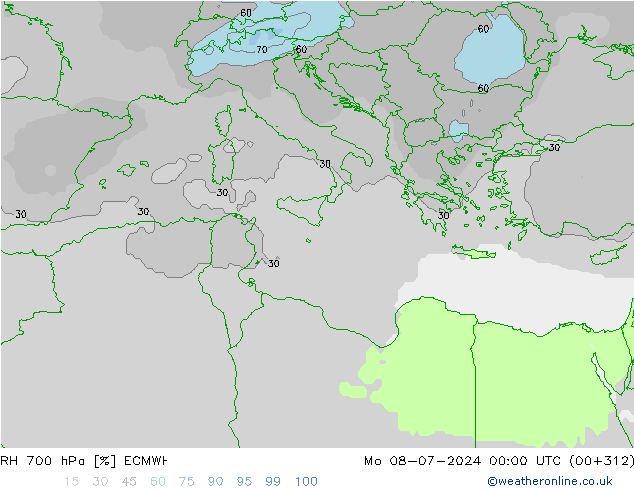 RH 700 hPa ECMWF Mo 08.07.2024 00 UTC