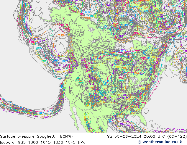 Surface pressure Spaghetti ECMWF Su 30.06.2024 00 UTC