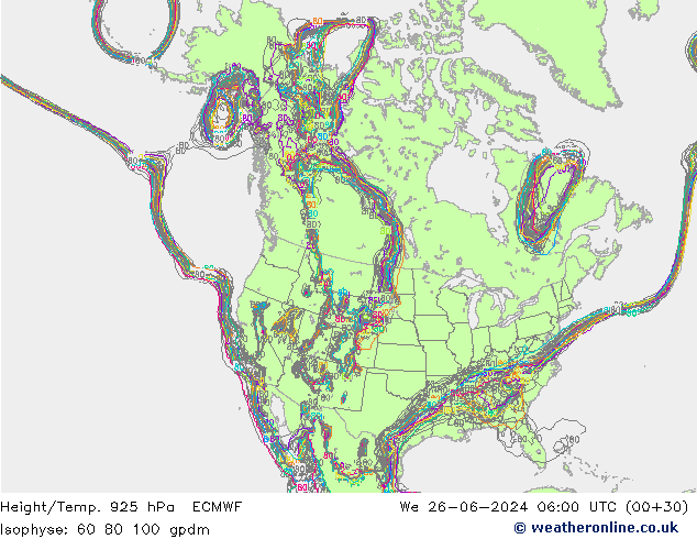 Height/Temp. 925 hPa ECMWF mer 26.06.2024 06 UTC