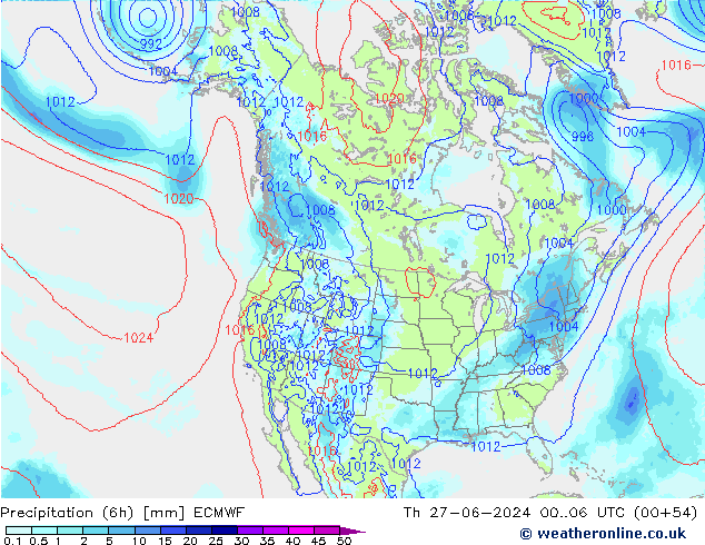 Precipitazione (6h) ECMWF gio 27.06.2024 06 UTC