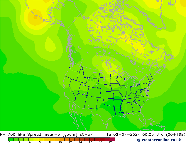 RH 700 hPa Spread ECMWF Tu 02.07.2024 00 UTC