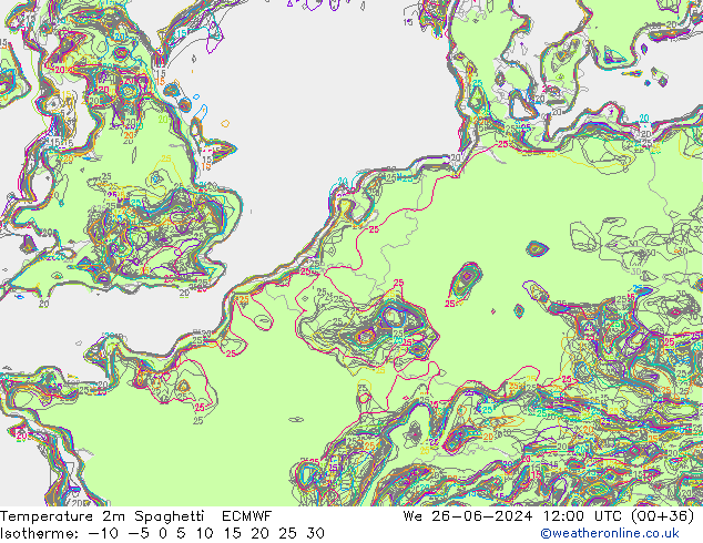 Temperaturkarte Spaghetti ECMWF Mi 26.06.2024 12 UTC