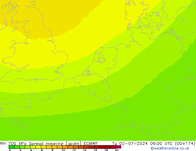 RH 700 hPa Spread ECMWF Di 02.07.2024 06 UTC