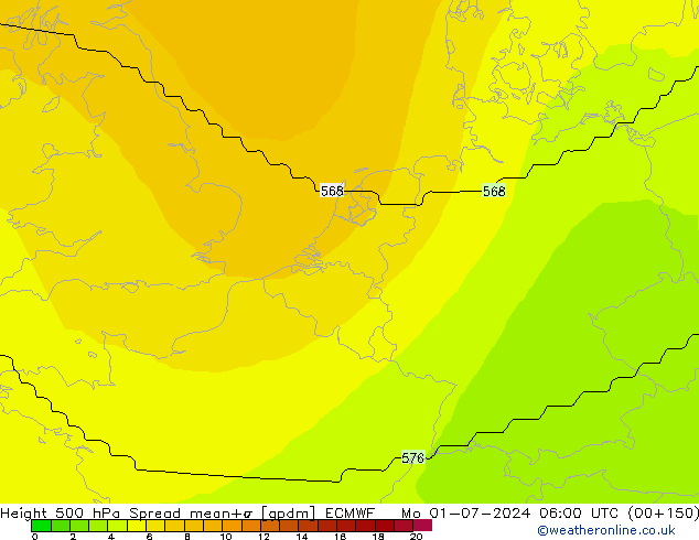 Height 500 hPa Spread ECMWF pon. 01.07.2024 06 UTC