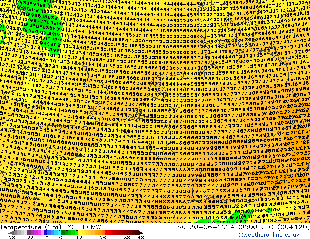 Temperaturkarte (2m) ECMWF So 30.06.2024 00 UTC