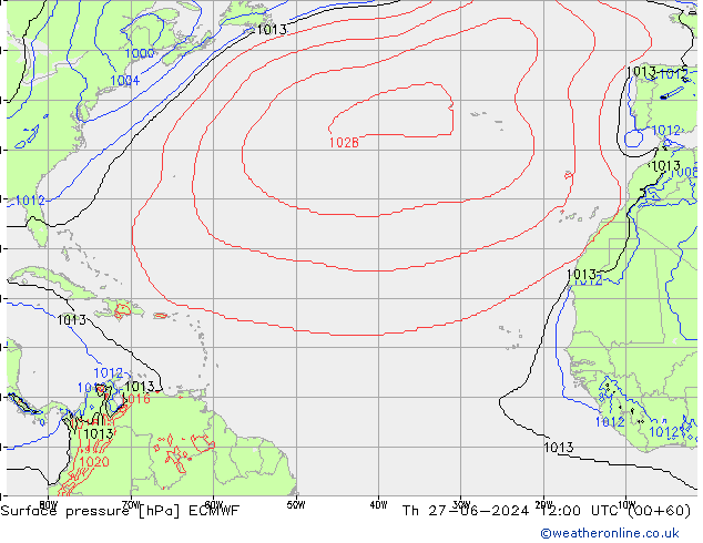 pressão do solo ECMWF Qui 27.06.2024 12 UTC
