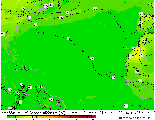Sıcaklık Haritası 2m Spread ECMWF Pzt 08.07.2024 12 UTC