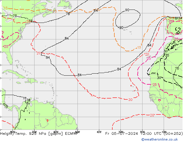 Geop./Temp. 925 hPa ECMWF vie 05.07.2024 12 UTC