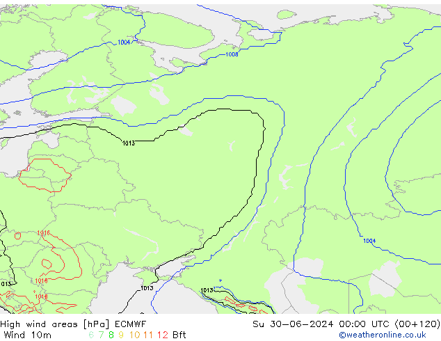 High wind areas ECMWF Ne 30.06.2024 00 UTC