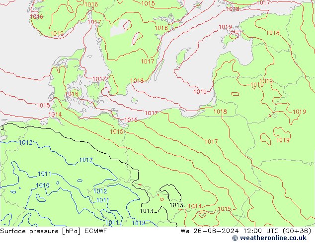 Surface pressure ECMWF We 26.06.2024 12 UTC