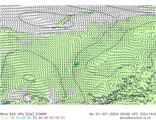 Vento 925 hPa ECMWF lun 01.07.2024 00 UTC