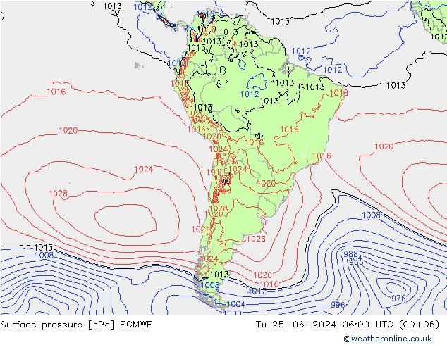 Bodendruck ECMWF Di 25.06.2024 06 UTC