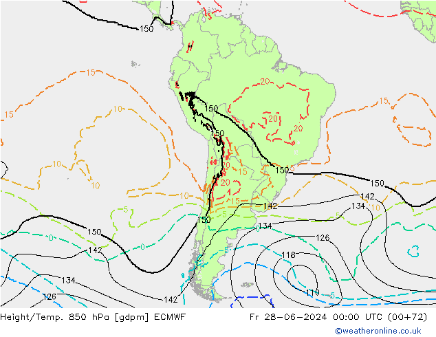 Height/Temp. 850 hPa ECMWF Fr 28.06.2024 00 UTC