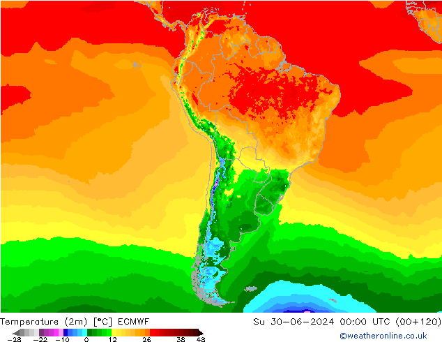 Temperature (2m) ECMWF Su 30.06.2024 00 UTC