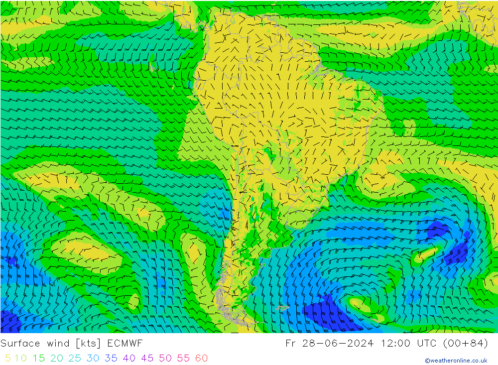 Surface wind ECMWF Fr 28.06.2024 12 UTC