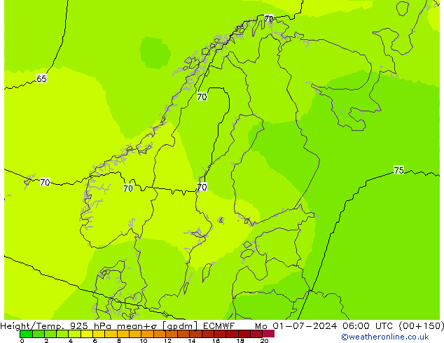 Height/Temp. 925 hPa ECMWF Mo 01.07.2024 06 UTC