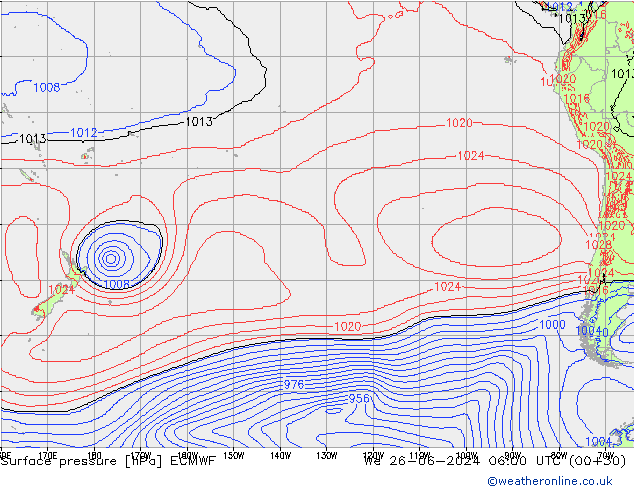 Pressione al suolo ECMWF mer 26.06.2024 06 UTC