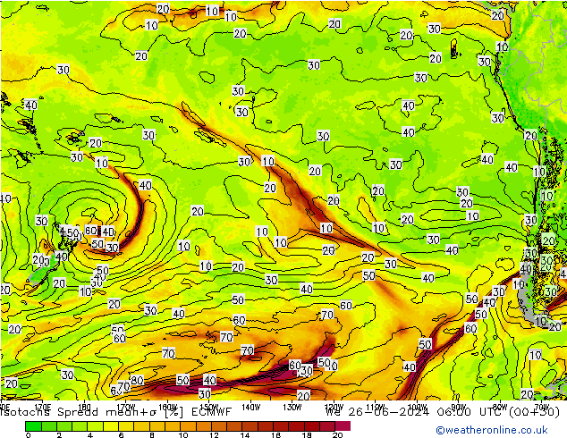 Isotachen Spread ECMWF wo 26.06.2024 06 UTC