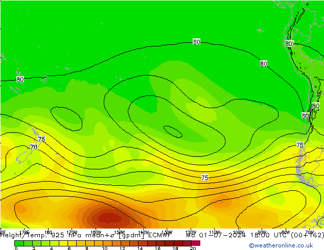 Height/Temp. 925 hPa ECMWF pon. 01.07.2024 18 UTC