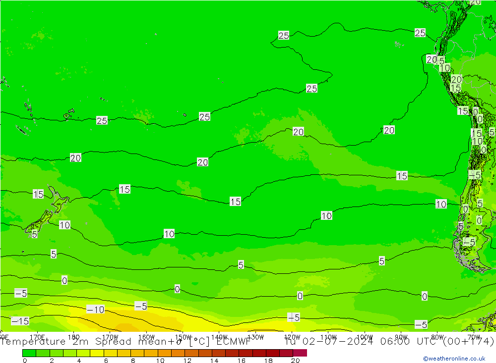 карта температуры Spread ECMWF вт 02.07.2024 06 UTC